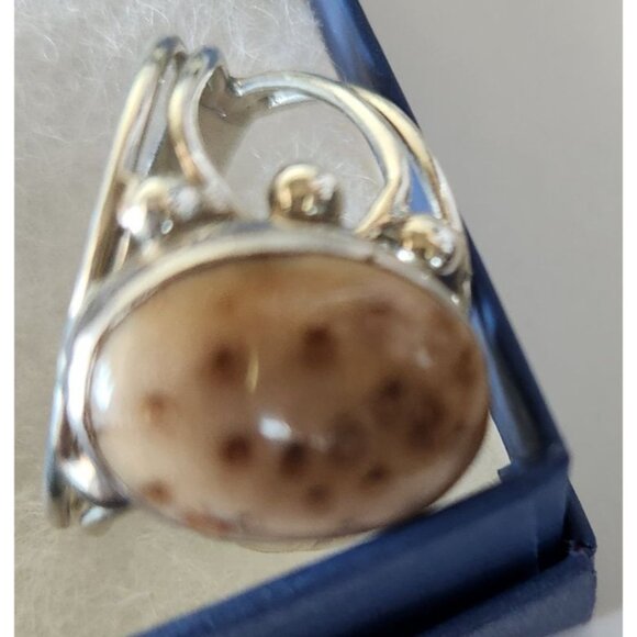 Ring Petrified Palmwood  Silver   Size 13 1/2  10 gr Stone 20 x 15 mm  Jerry Fra - Picture 3 of 14